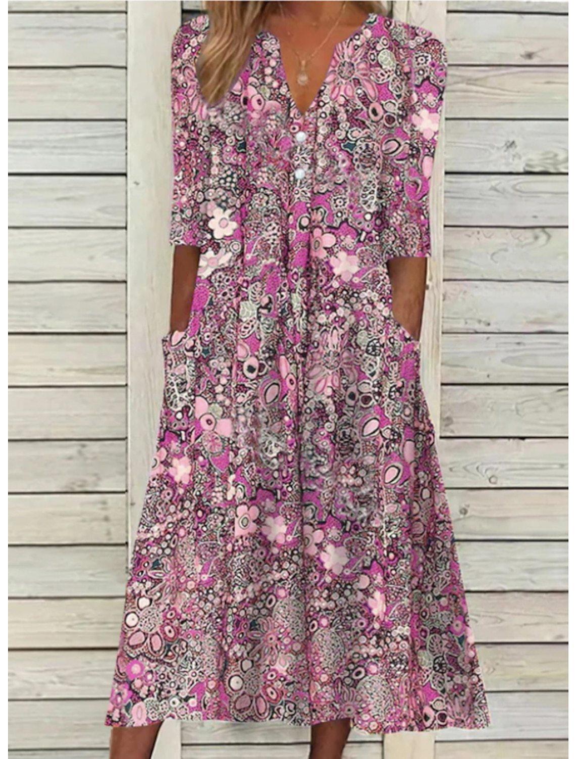 Sommerkleid - raffiniert - V-Ausschnitt, kurze Ärmel, lässige Passform - perfekt für Sommer und Frühling