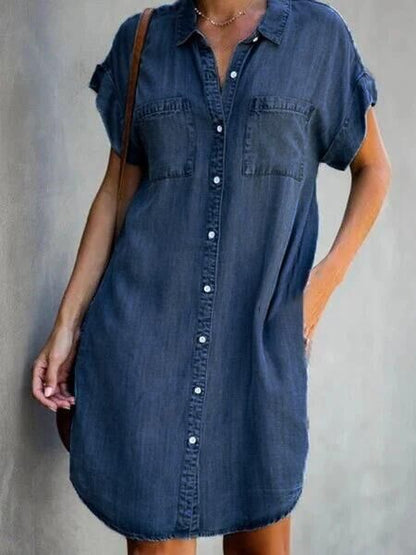 Elikah -Halblanges Kleid aus einfarbigem Denim