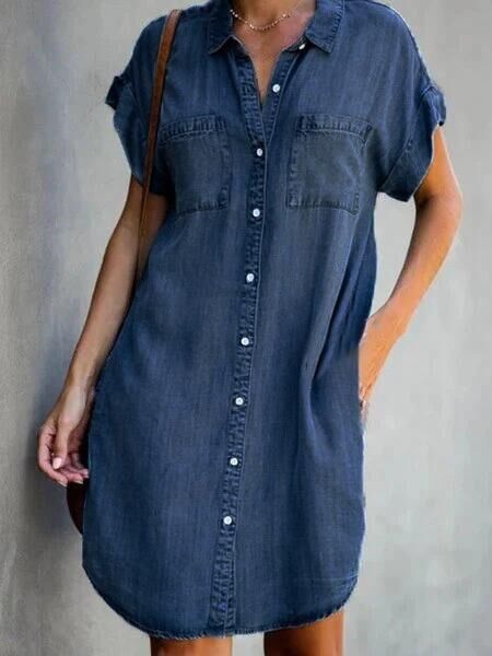 Elikah -Halblanges Kleid aus einfarbigem Denim