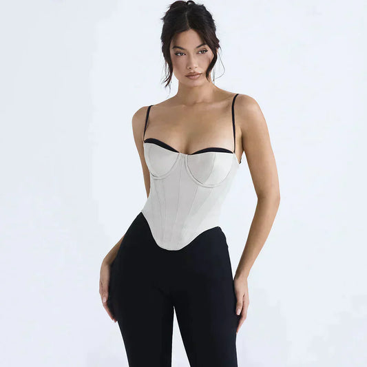 Sophia - Modernes Bustier-Top mit kontrastierender Paspelierung und Spaghettiträgern