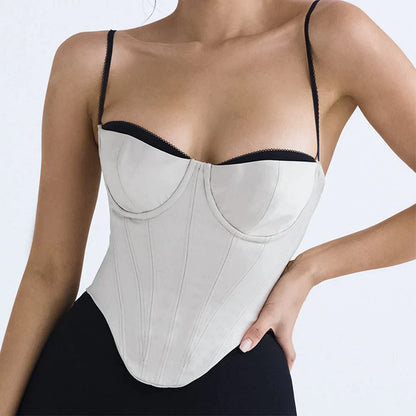 Sophia - Modernes Bustier-Top mit kontrastierender Paspelierung und Spaghettiträgern