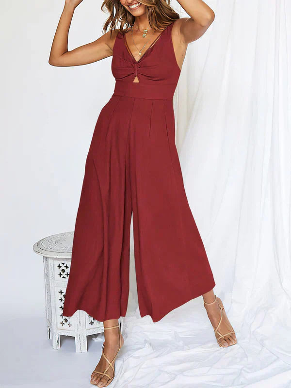 Peach - V-Ausschnitt Jumpsuit mit Cut-Outs für Damen