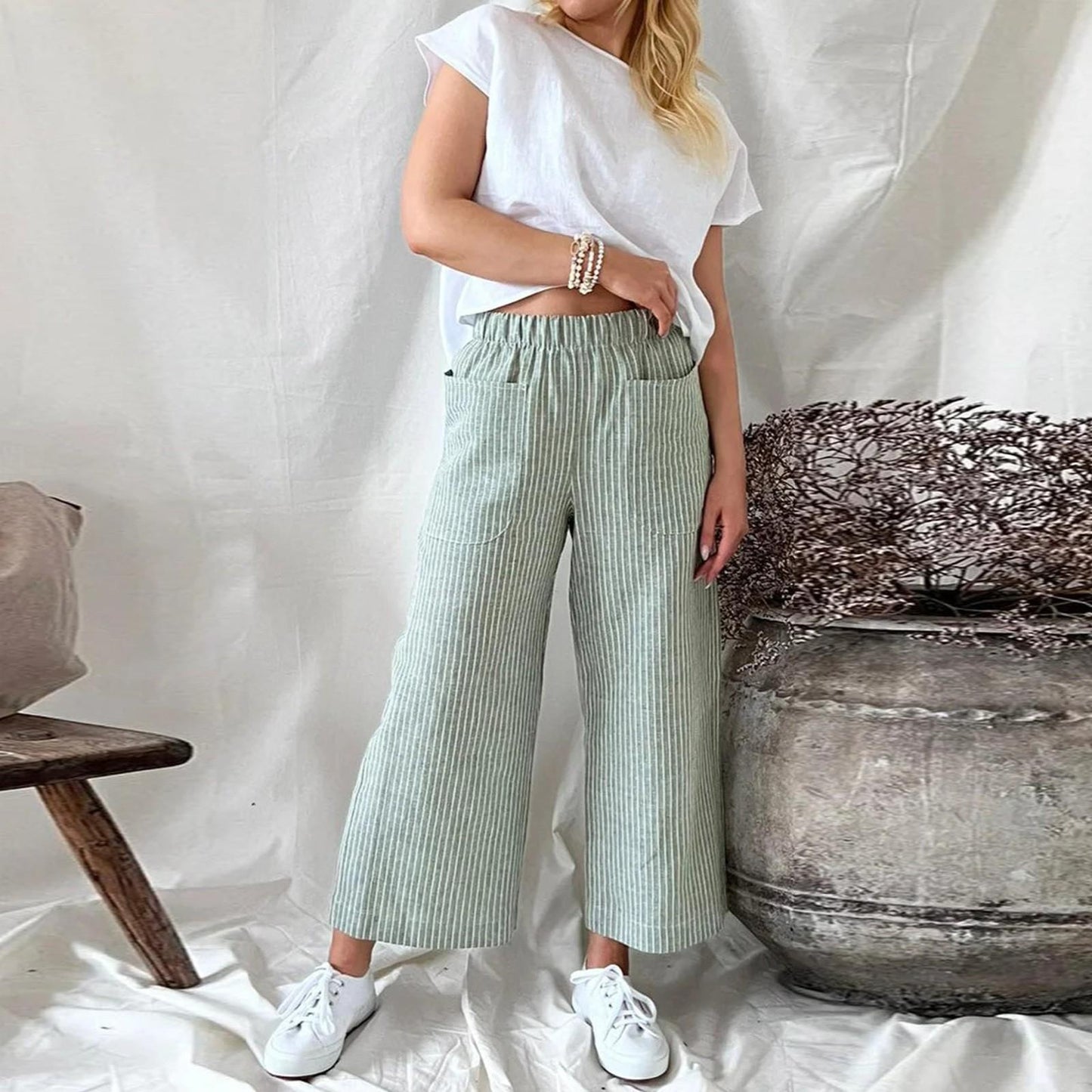 Sophie | Culotte-Hose mit Streifen | Bequem und modisch | Atmungsactivee Baumwolle