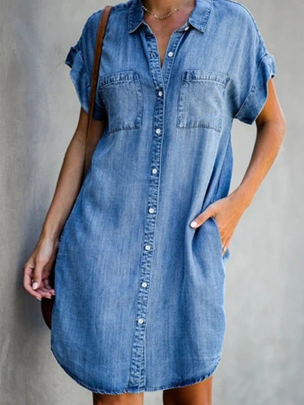 Elikah -Halblanges Kleid aus einfarbigem Denim