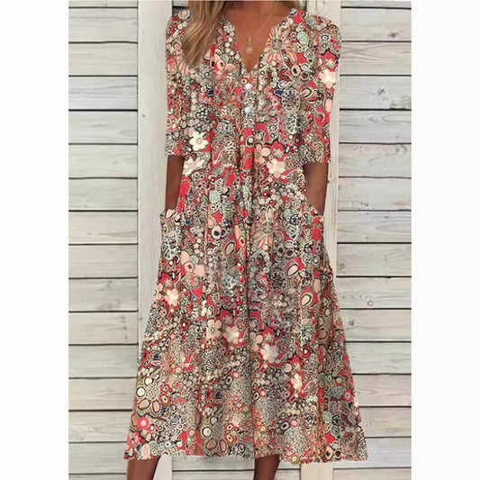 Langes Hemdkleid mit Blumenprint und elegantem Stil