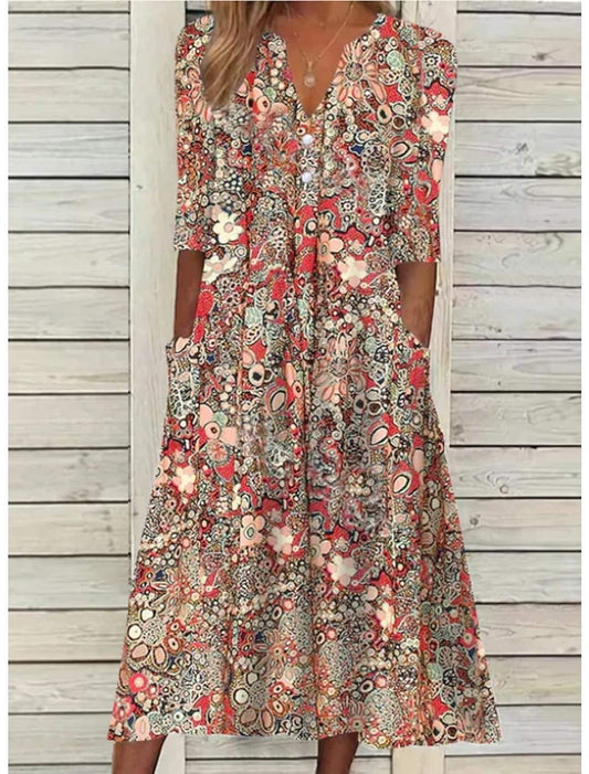 Sommerkleid - raffiniert - V-Ausschnitt, kurze Ärmel, lässige Passform - perfekt für Sommer und Frühling