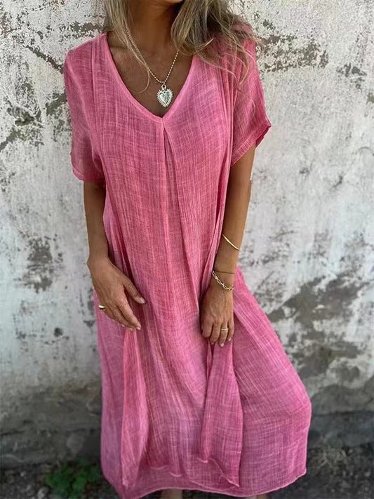 Kleid mit V-Ausschnitt, natürlichem Stil und lockerem Design