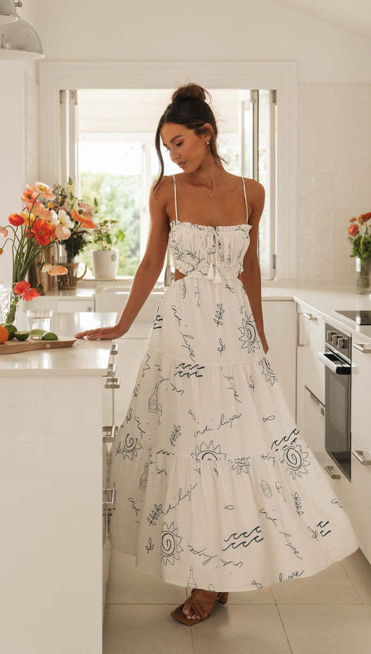 Mara - Damen Sommerkleid mit Trägern und Neckholder, Spitzenmuster, langes Kleid