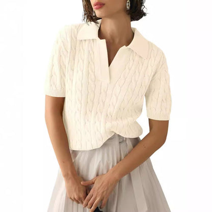Lara | Stylisches kurzärmeliges Oberteil aus Zopfstrick