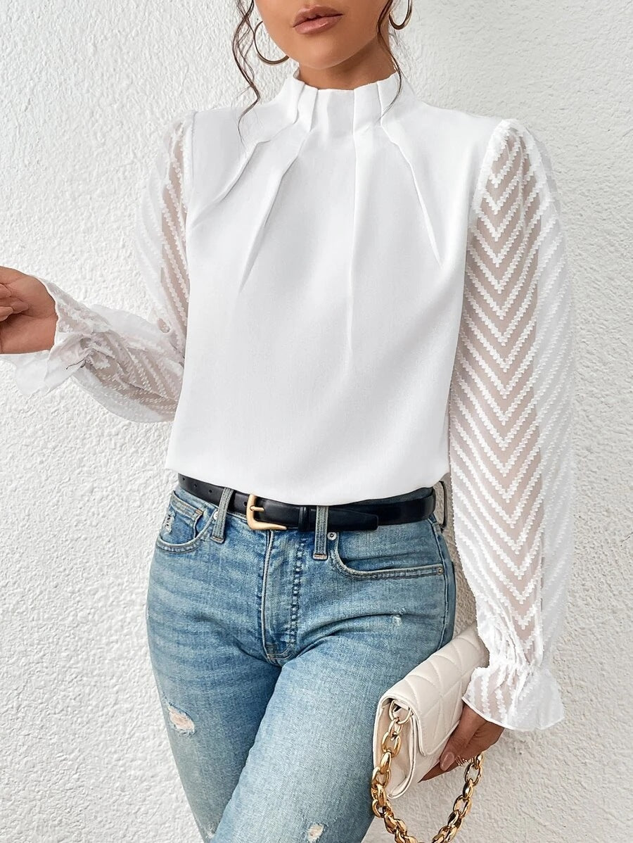 Izabelle | Elegante Rollkragenbluse mit transparenten Ärmeln für Frauen