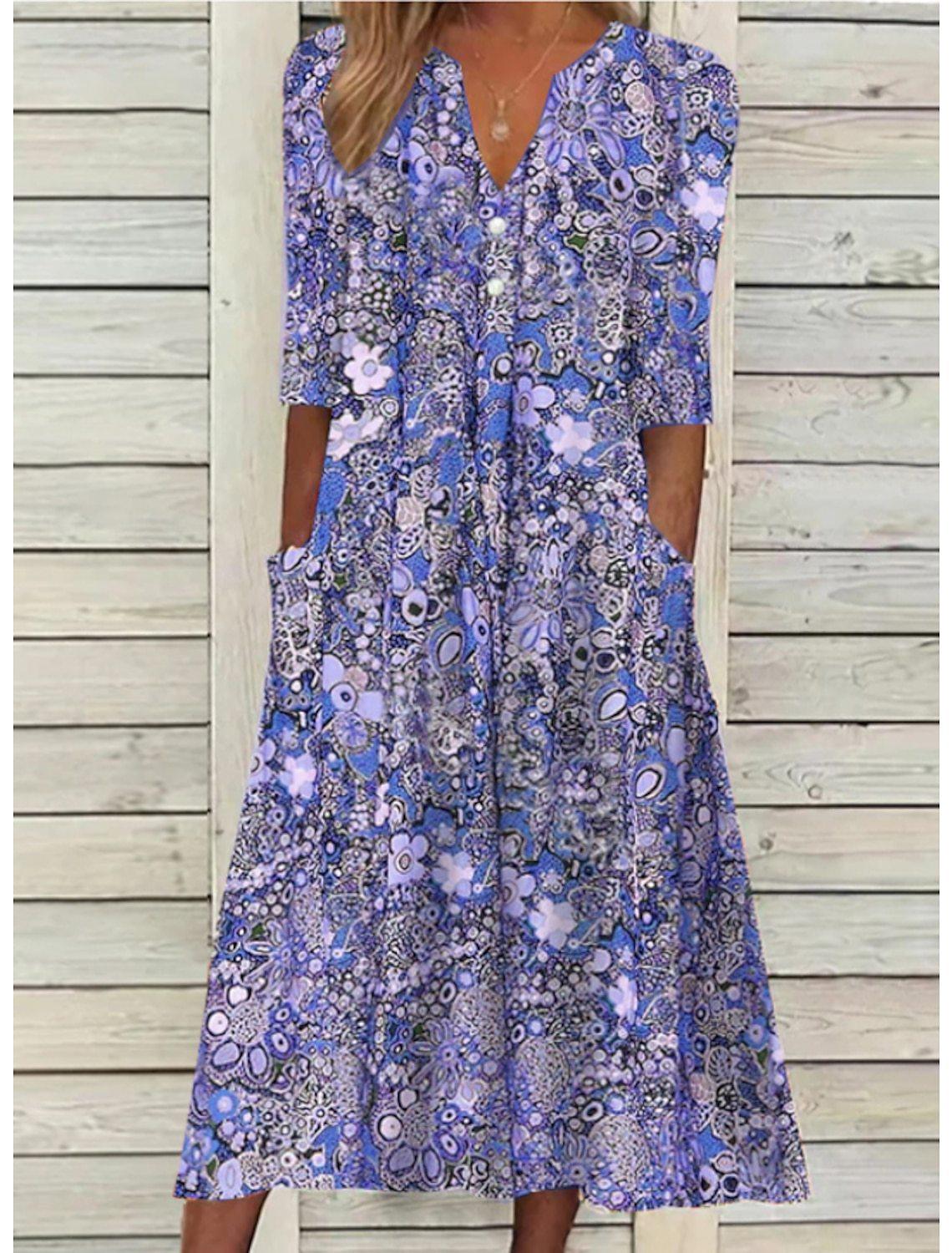 Sommerkleid - raffiniert - V-Ausschnitt, kurze Ärmel, lässige Passform - perfekt für Sommer und Frühling