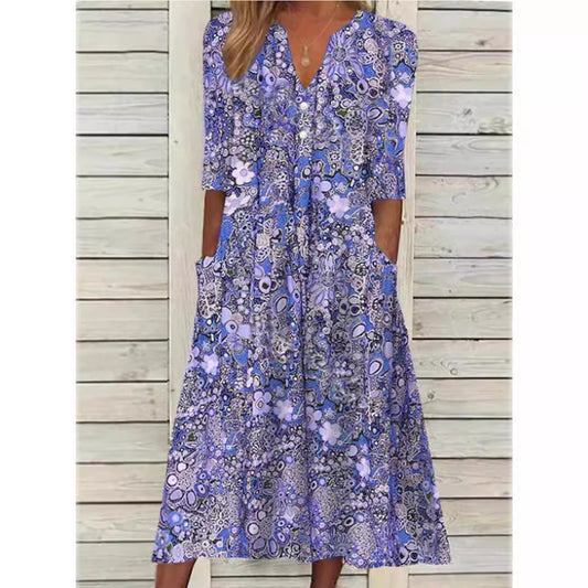 Langes Hemdkleid für Damen mit Blumenprint und raffiniertem Stil