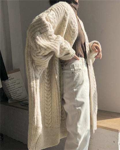 Schlichte, dicke, lange Strickjacke für Frauen