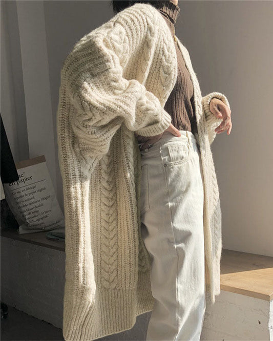 Schlichte, dicke, lange Strickjacke für Frauen