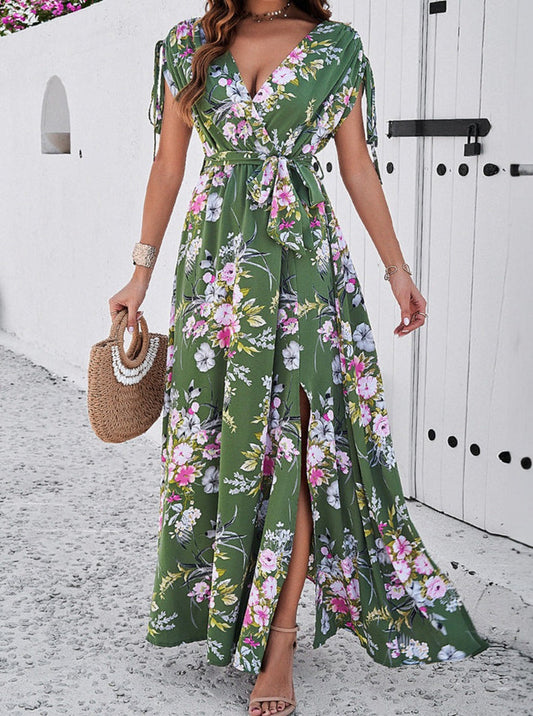 Bohemian Temperament Bohemian Floral Bohemian Dress mit V-Ausschnitt