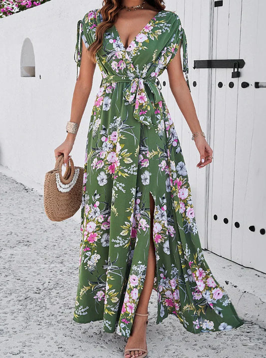 Boho-Blumenkleid mit Ausschnitt im Bohemian-Stil Temperament Boho-Kleid