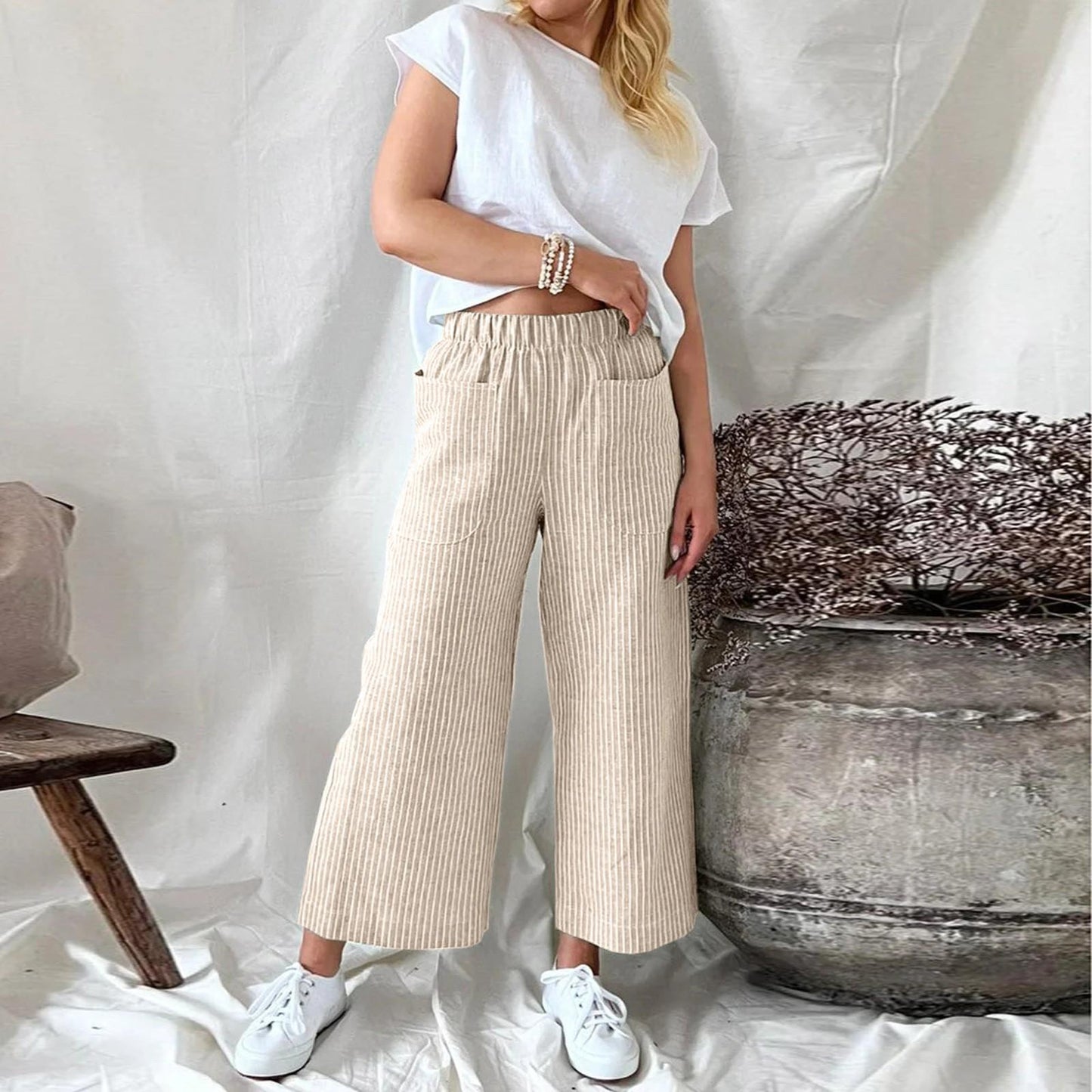 Sophie | Culotte-Hose mit Streifen | Bequem und modisch | Atmungsactivee Baumwolle