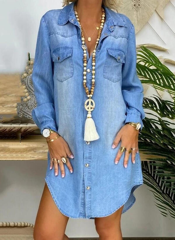 Jhasmine -Weißes, langärmeliges Hemdkleid aus Denim