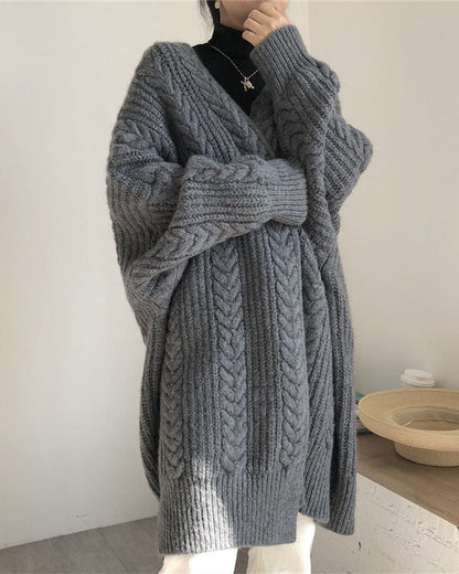 Schlichte, dicke, lange Strickjacke für Frauen