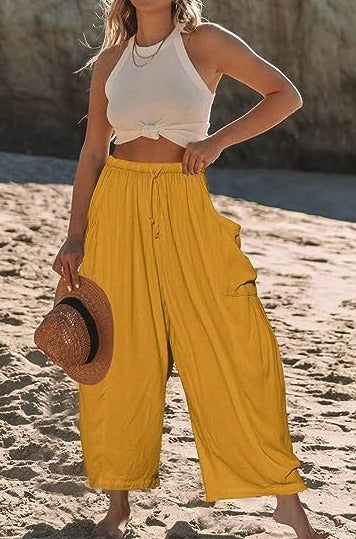 Weite Hose aus Baumwolle und Leinen mit Gummibund und Taschen
