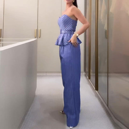 Jaymie - Modisches gestreiftes Ensemble mit Röhrentop und Hose mit Druck