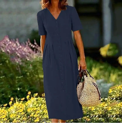 Einfaches Midikleid mit Knopfverschluss und kurzen Ärmeln