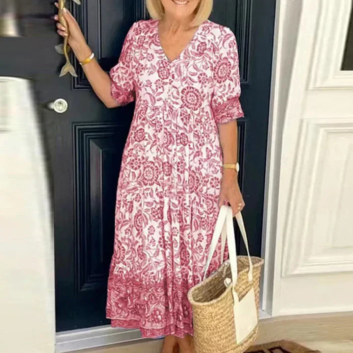 Elegantes Boho-Kleid mit V-Ausschnitt
