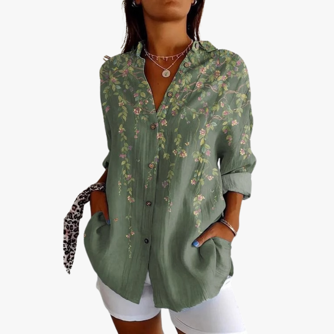 Bestickte Leinen Damen Bluse