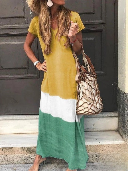 Odette - Langes Vintage-Kleid mit V-Ausschnitt