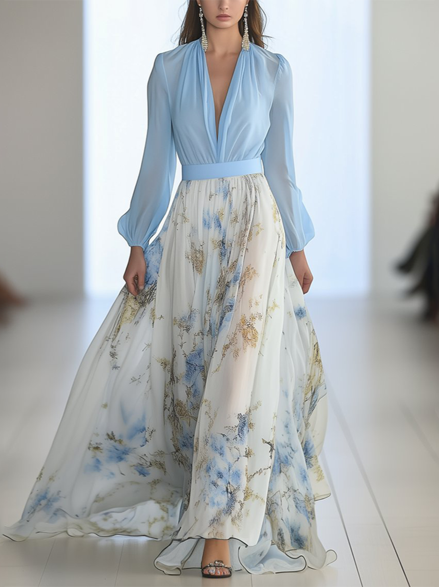 Langes Kleid mit Blumendruck