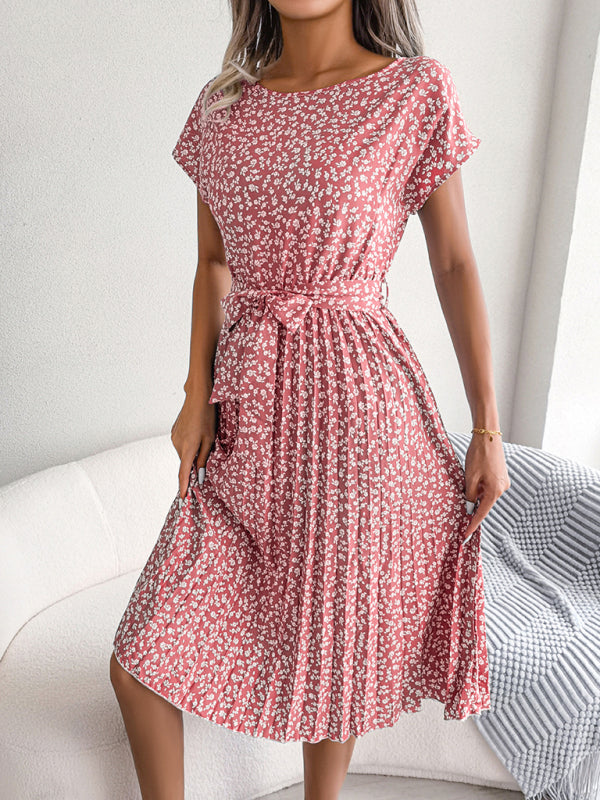 Ora - Midikleid mit Krawatte und Blumendruck Rundhalsausschnitt Trapeze