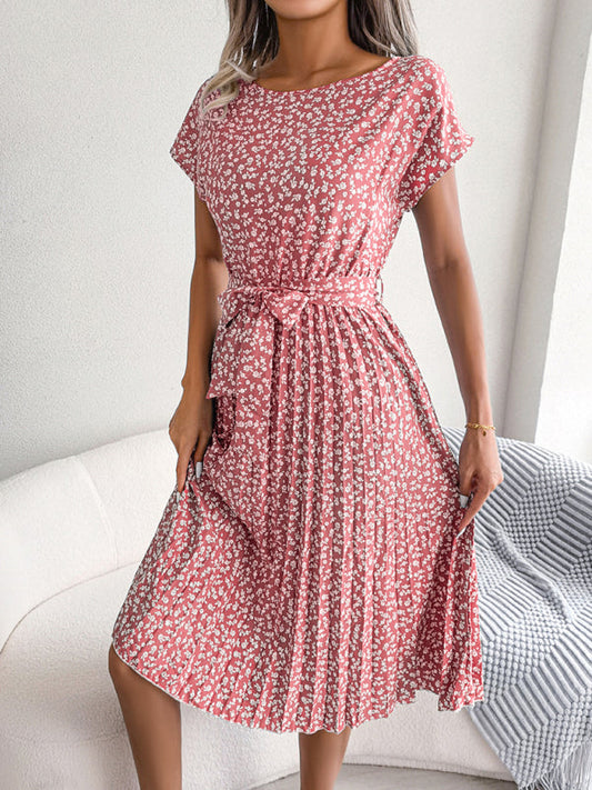 Ora - Midikleid mit Krawatte und Blumendruck Rundhalsausschnitt Trapeze