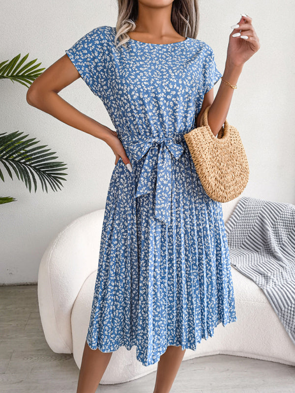 Ora - Midikleid mit Krawatte und Blumendruck Rundhalsausschnitt Trapeze