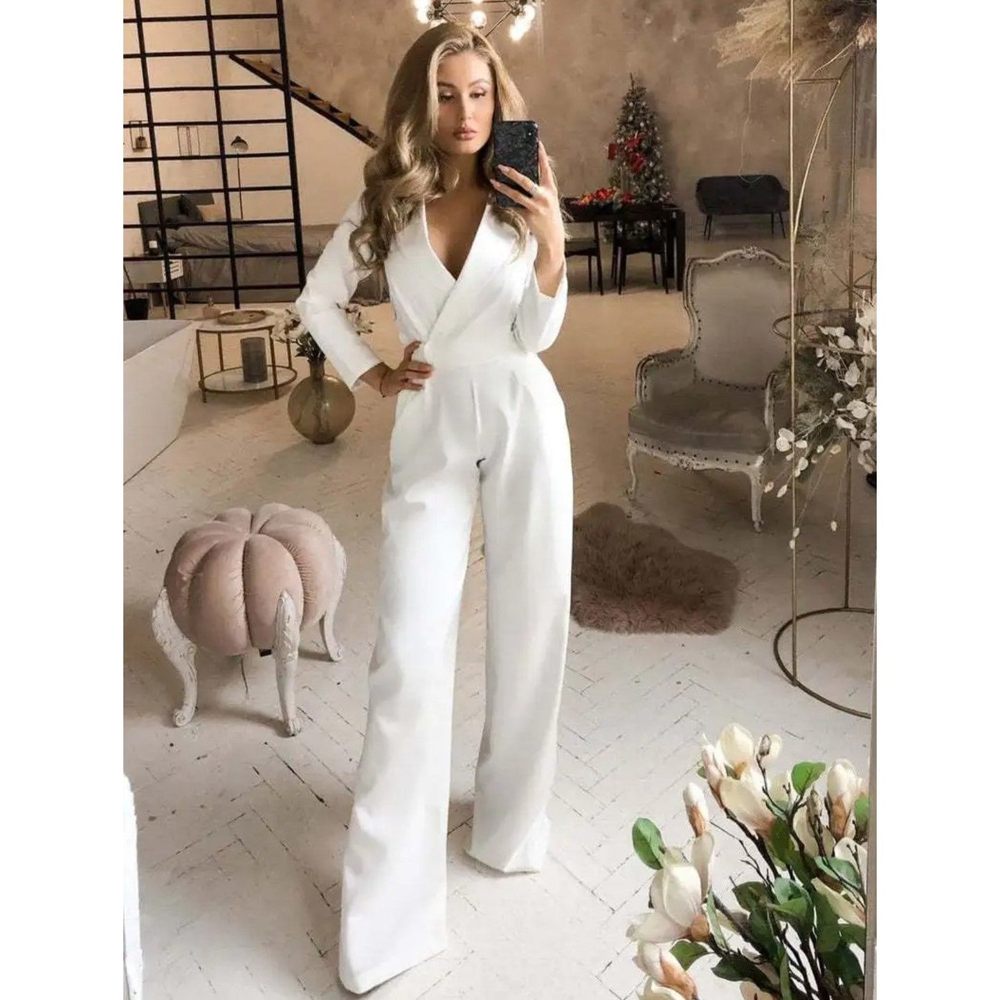 Maëlys - Eleganter Jumpsuit mit langen Ärmeln und V-Ausschnitt