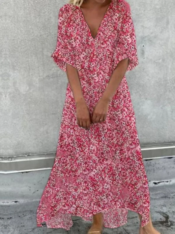 Pam - Baumwollkleid mit halben Ärmeln und V-Ausschnitt