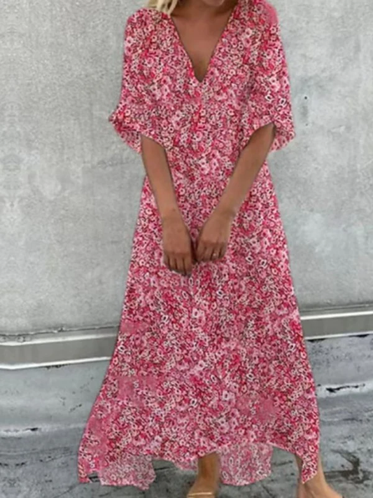 Pam - Baumwollkleid mit halben Ärmeln und V-Ausschnitt