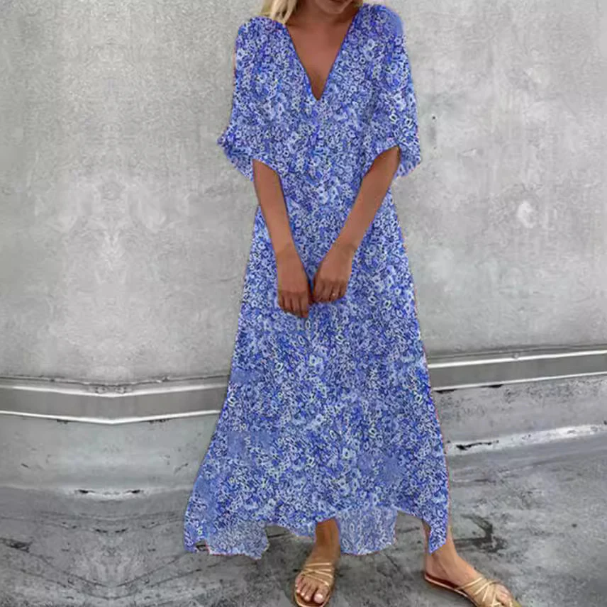 Pam - Baumwollkleid mit halben Ärmeln und V-Ausschnitt