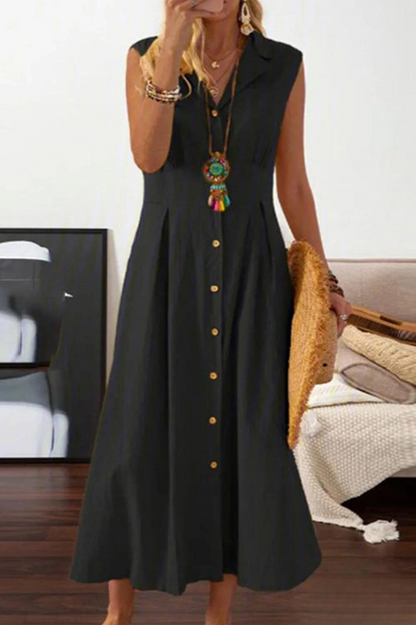 Peggy - ärmelloses Midikleid mit überlappenden Knöpfen