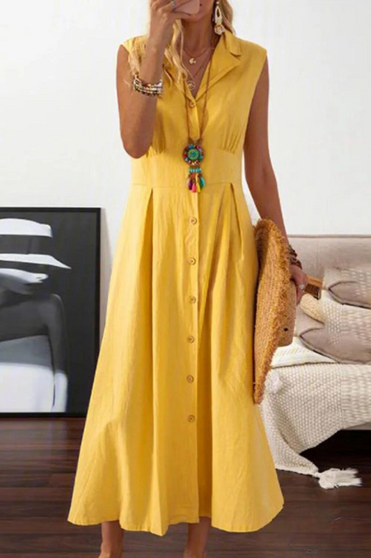 Peggy - ärmelloses Midikleid mit überlappenden Knöpfen