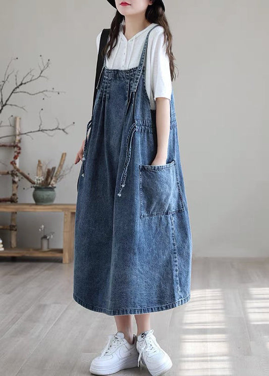 Revy - Blaues Kleid mit Kordelzug und Gürteltasche