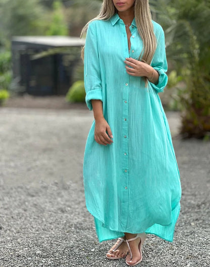 Prisma - Lässiges Hemdkleid für Damen, einfarbig, Knopfverschluss vorne