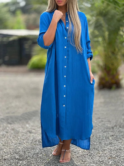 Prisma - Lässiges Hemdkleid für Damen, einfarbig, Knopfverschluss vorne