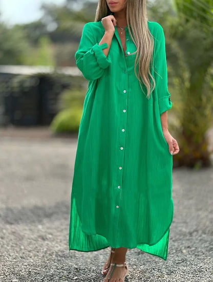 Prisma - Lässiges Hemdkleid für Damen, einfarbig, Knopfverschluss vorne