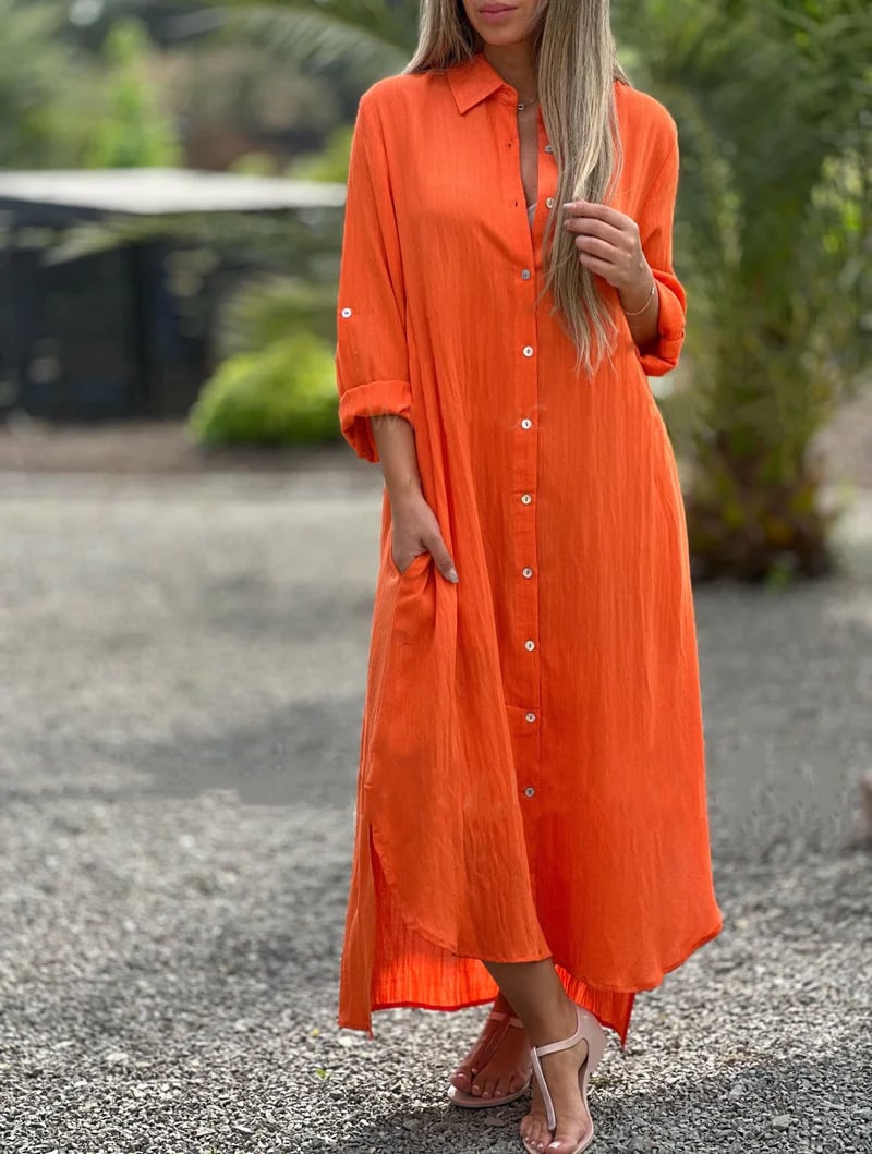 Prisma - Lässiges Hemdkleid für Damen, einfarbig, Knopfverschluss vorne
