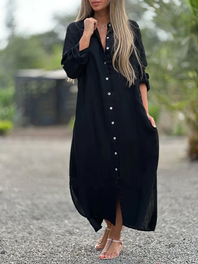 Prisma - Lässiges Hemdkleid für Damen, einfarbig, Knopfverschluss vorne