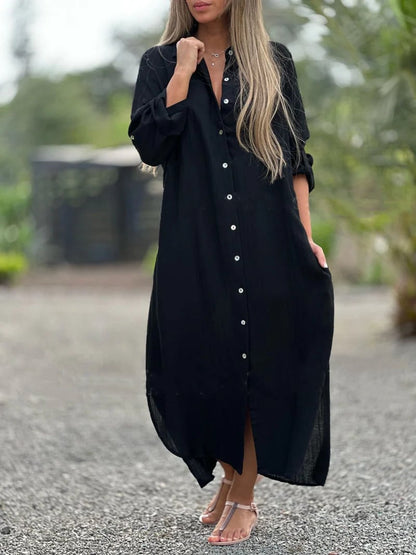 Prisma - Lässiges Hemdkleid für Damen, einfarbig, Knopfverschluss vorne