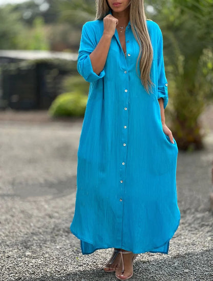 Prisma - Lässiges Hemdkleid für Damen, einfarbig, Knopfverschluss vorne