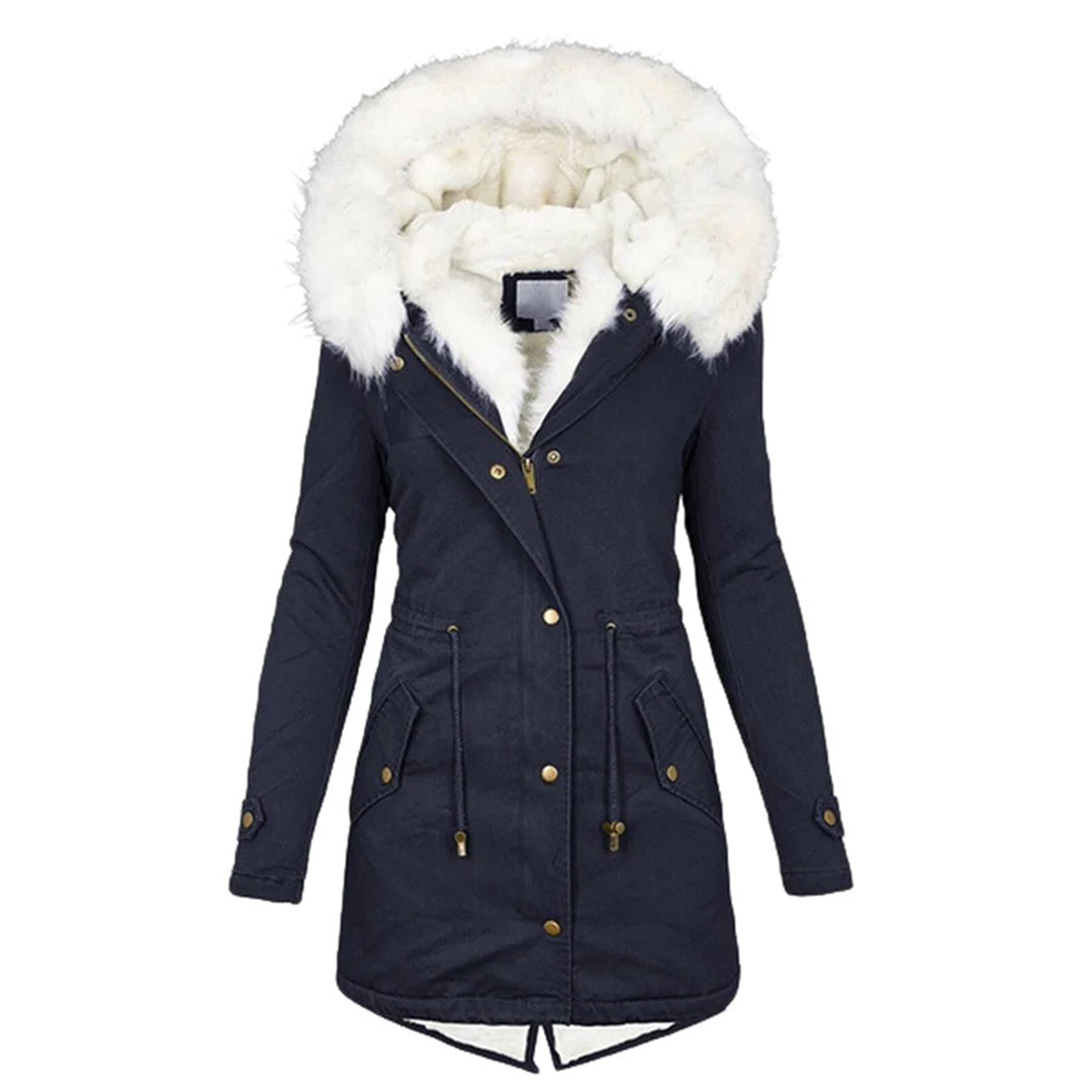 Stylische warme Jacke mit Fellkapuze
