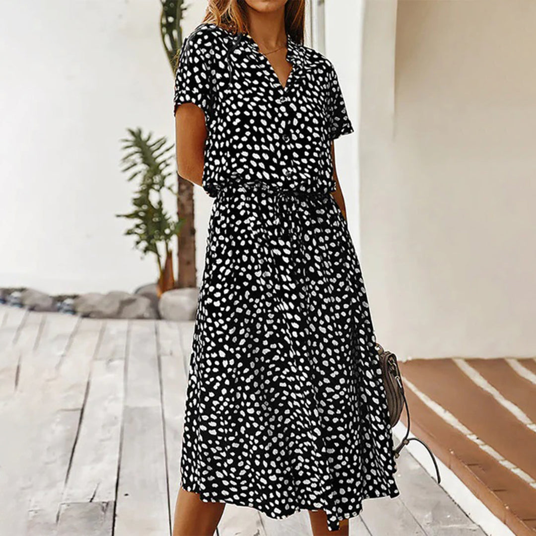 Bedrucktes Kleid mit V-Ausschnitt
