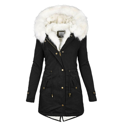 Stylische warme Jacke mit Fellkapuze